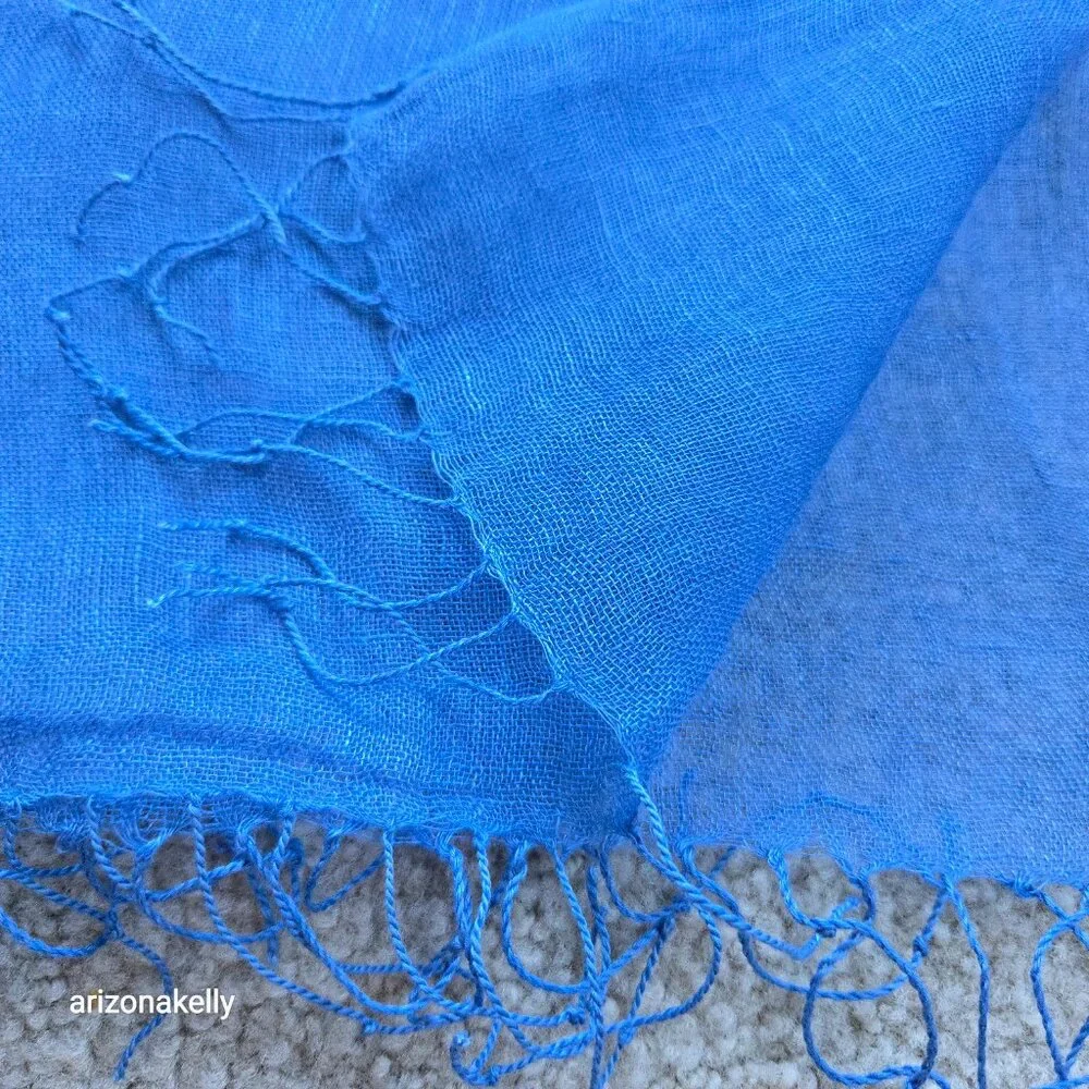 NWOT Linen Scarf Blue Fraas - Picture 4 of 6